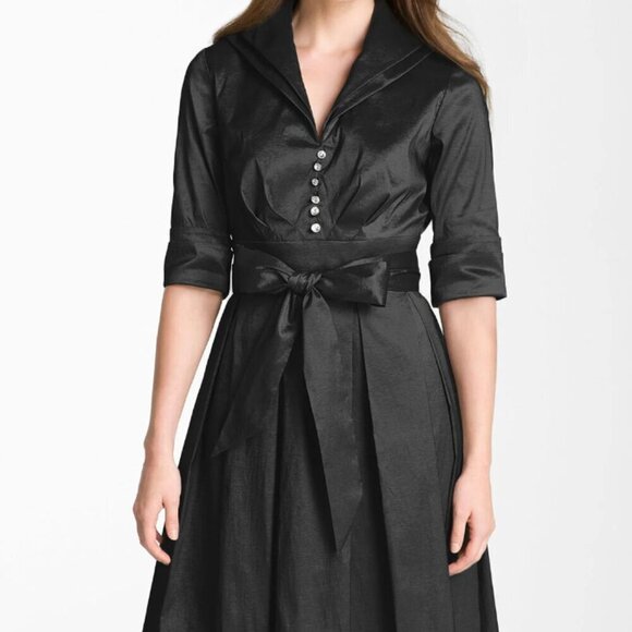 Donna Ricco | Black Party/Cocktail Taffeta Wrap Dress Rhinestone Button | Size 8 - Picture 1 of 9